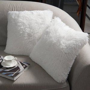 2 Pcs White Luxury Soft Faux Fur Throw PillowCases